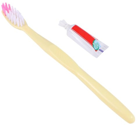 WESIEVYA Einwegzahnbürsten Einzeln Verpackte Tragbar und Hygienisch 100 mit Zahnpasta aus Kunststoff Zufälliger Stil Reise Hotel Zahnbürstenset für Unterwegs