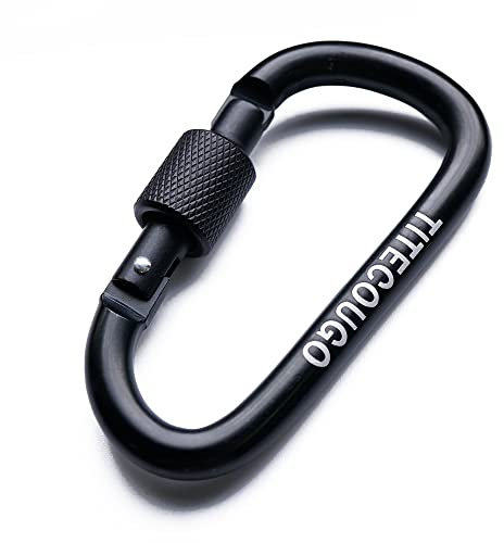 TITECOUGO 4 PCS Aluminum Alloy D-Ring High Strength Carabiner Key Chain Clip Hook For Camping Hiking (Not for Climbing) Black Black
