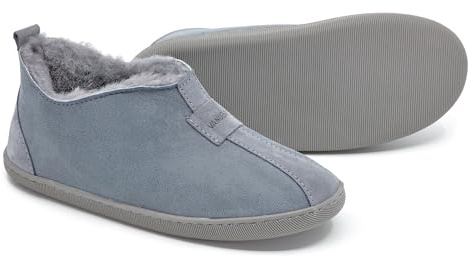 Vanuba Kalahari Handmade Damen Hausschuhe, Naturleder, 100% Schafwolle, Warme und Bequeme Hausschuhe, Leder Harz Grau/ Grau, 40 EU