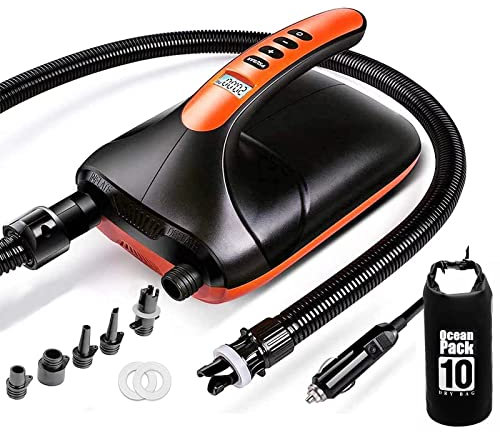 Electric Air Pump,20psi Electric Pump for Sup with 6 Nozzles,Multifunction Electric Pump,Intelligent Two-Stage Auto-Off Function, 12V, Quick-Fill for Air Mattresses, Inflatable Boats, Tent.