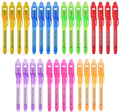 Ulifeme Geheimstift, 28 Stück Zauberstifte mit UV Licht für Kinder, Unsichtbare Tinte Schreiben Stift für Geburtstag, Party, Aktivität oder Festival, UV-licht Stifte Geschenk für Jungen und Mädchen