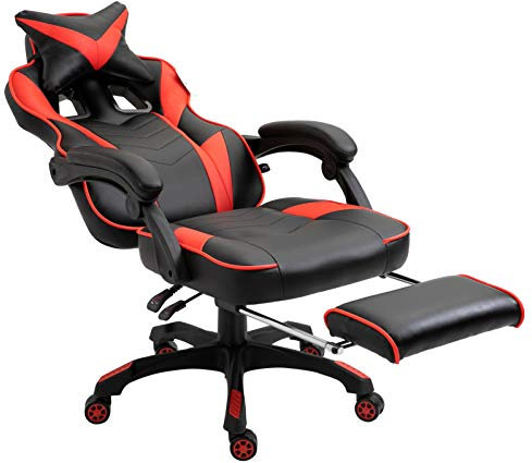 Cherry Tree Furniture High Back Recliner Gaming Chair with Cushion & Retractable Footrest (Black & Red)