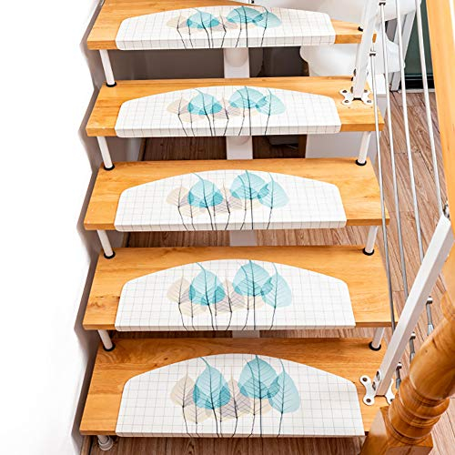 JQQJ Rutschfesten Stufenmatten Innen 15 Stück, rutschfeste Selbstklebende Treppen Teppich Bodenmatte Aus Hartholz, Baby- / Ältesten- / Haustiersicherheit, Weiß Und Blau