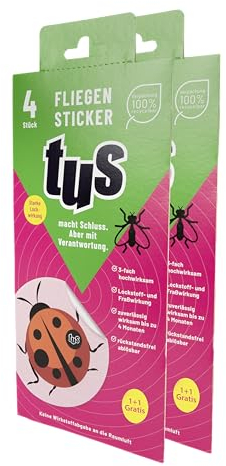 TUS Fliegensticker 1 und 1 Pack, 8 Stück, Fliegenfalle für den Innenbereich, Klebefalle, Fliegenfänger, Fruchtfliegenfalle
