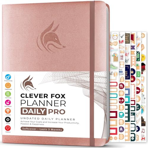 Clever Fox - Planner Daily PRO - A4, Täglicher Lebensplaner und Dankbarkeits-Tagebuch zur Steigerung der Produktivität, Zeitmanagements, Zum Erreichen Ihrer Ziele, Undatiert, 3 Monate, Roségold