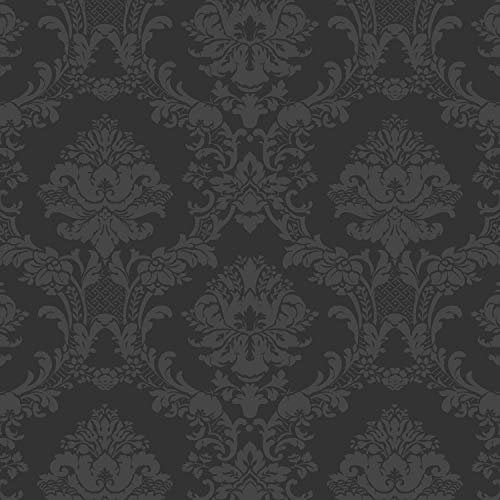 Norwall SB37906 Damask Prepasted Wallpaper, Black