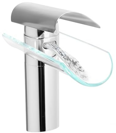 Berkalash Bad Waschbecken Glas Wasserhahn Einhebelmischer Wasserfall Waschtischarmatur Silber für Bad Kuche