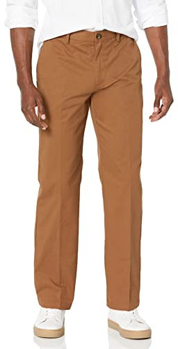 Amazon Essentials Pantalon Chino Infroissable sans Pinces Coupe Classique (Grandes Tailles Disponibles) Homme, Brun Kaki Foncé, 34W / 34L