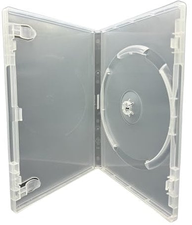 1 custodia trasparente Viva Elite per dischi DVD con dorso da 14 mm e custodia esterna per opere d'arte e clip per libretti. Stessa custodia utilizzata dai principali studi cinematografici.