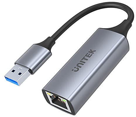 Adaptador USB a Gigabit Ethernet Unitek, USB A a RJ45 LAN Ethernet 10/100/1000 Mbps, USB 3.0, 5 Gbps, Aluminio, Cable de 12 cm, Adaptador de Red para Win, Mac, Linux, Plug & Play