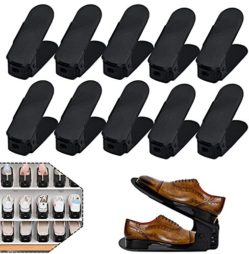 UISEBRT Zapatero ajustable de 10 piezas, Organizador Armario Zapatos, Soporte Zapatillas, Negro, 3 Niveles de Ajuste, Antideslizante