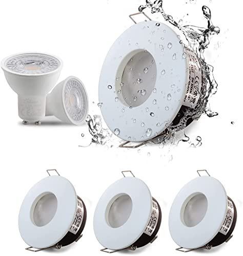 Sweier LED Einbaustrahler GU10,Weiß 5W IP65 Bad Deckenstrahler,Kaltweiß 6000K Einbauleuchten 230V LED Spot,430LM Einbaustrahler für Badezimmer,Lochmass 2.76 Zoll,Einbautiefe 4.33 Zoll,4er Set