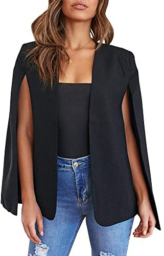 Flybony Umhang Ärmel Blazer Jacken für Frauen Elegant Casual Cape Mantel, schwarz, X-Large