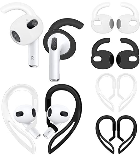 4 Paar Anti-Rutsch-Kit, kompatibel mit AirPods 3. Generation, Silikon-Sport-Ohrhaken und 360 ° Drehung, verstellbare Länge, Anti-Verlust, Ohrstöpsel, Flügelkopf-Halterung für New AirPod 3-4X1