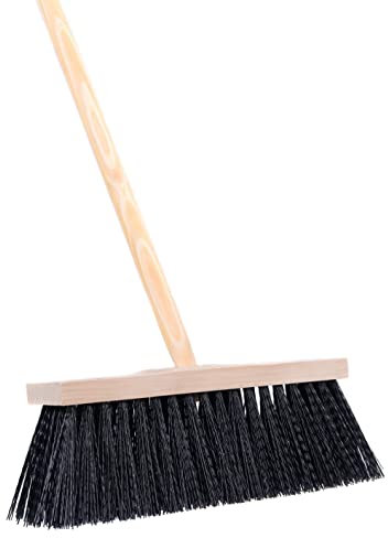 BBawiTec Spezialbesen sehr robuster Straßenbesen mit extra Langen und kräfitgen Elaston-Kunststoff-Borsten in schwarz inkl. stabilem Holzstiel Ø28mm Besen für Baustellen,Gartenbau etc. (40/160cm)