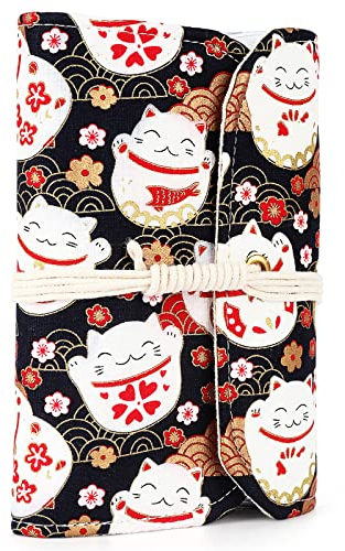 Coopay Fixed Circular Needle Case, Compact Circular Needle Holder Roll Bag, Small Circular Knitting Needles Organizer with 11 Clear Zipper Pockets for Short or Long Circular Pins Storage, Cat
