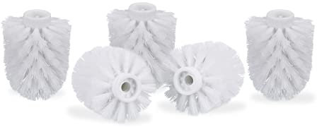 Relaxdays Juego 5 Cepillos de Recambio Escobilla de Baño, Plastico, Rosca de 9,5 mm y Diámetro de 8 cm, Blanco