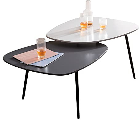 Sedero Bora Beistelltisch 2 Tischplatten - Couchtisch Schwarz und Weiß