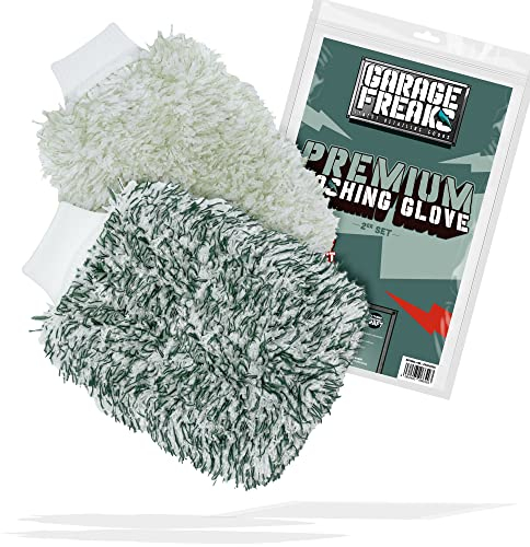 Auto Waschhandschuh 2er Pack - Premium Washing Glove mit superweichen Mikrofasern - Wash Mitt für eine schonende Autowäsche - 1x Dunkelgrün/Weiß, 1x Hellgrün/weiß