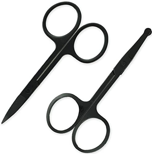 2Pack Stainless Steel Nose Hair Scissors for Trimming Facial Hair Ear Hair Eyebrow(Black)