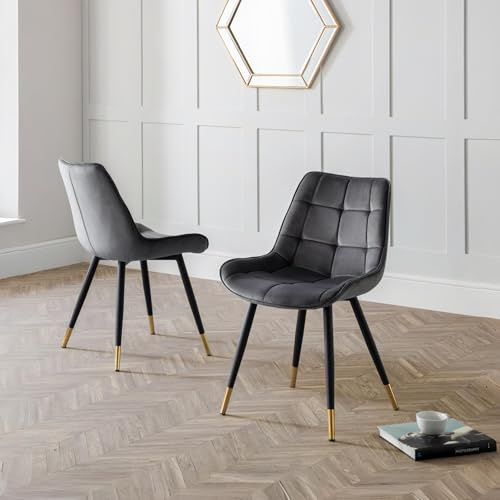 Julian Bowen Hadid Dining Chairs, Set of 2, Grey - H84 x W51 x D59cm | Contemporary Upholstered Kitchen Chairs for Dining Room, Padded Kitchen Seat
