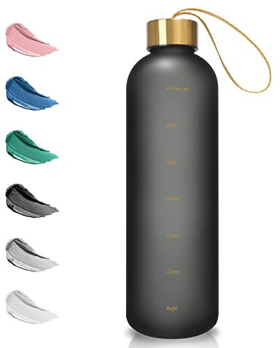 Opard Trinkflasche, 1L/800ml Wasserflasche, Auslaufsichere Water Bottle, BPA Frei Sportflasche Zeitmarkierung Wasser Flasche (800ml - Schwarz, 800ml)