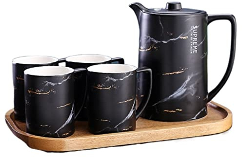 Teeservice Japanische Teekanne Tee Service 6-teiliges Teetassen-Set Mit Holz-Teetablett Einfaches Keramik-Teetassen-Set Im Nordischen Stil Für Das Heimbüro Teeservice Set ( Blue : Black , Size : 6 Pie
