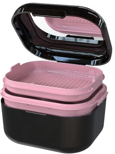 BVN Boite de Nettoyage pour Prothèses: Boite de Bain Pour Dentier, Dentier Boite Appareil Dentaire, Boite Gouttiere Dentaire Orthodontique, Boite Porte Etui Prothese Dentaire Adulte Enfant Noir