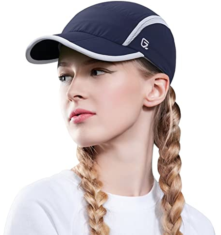 GADIEMKENSD Women's Foldable Light Cap Quick Dry Ultra-Thin Unstructured Tech Running Hat Reflective UPF 50+ Baseball Caps Cooling Ponytail Hats Fitted for Beach Tennis Travel Hiking Golf Navy Blue