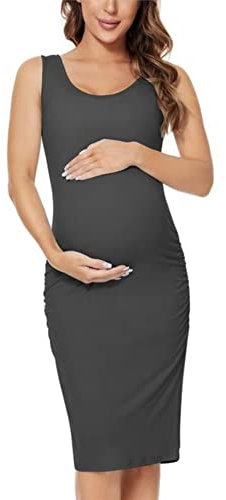 PIYAX Robes de réservoir sans Manches pour Les Femmes Enceintes Robe Moulante froncée sur Le côté