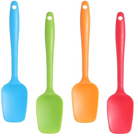 4Pcs Seamless Rubber Spatulas Heat Resistant Silicone Spoons Reusable Silicone Rubber Spatulas Non-Stick Baking Spatula for Cooking, Baking and Mixing