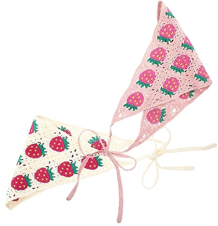 ABOOFAN 2stücke Dekorative Häkel-stirnbänder Dreieck-haarband Für Damen Süßes Haarbandana Im Erdbeer-muster Haarschmuck Für Frauen Für Alltag Und Besondere Anlässe