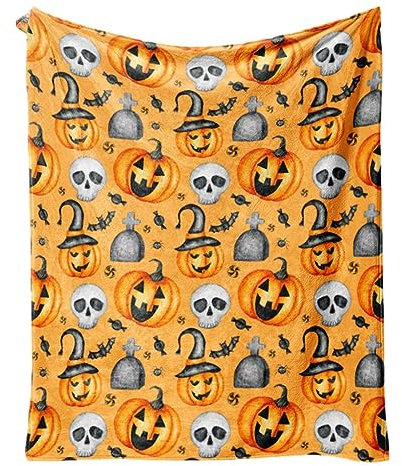 PW TOOLS Simpatiche Coperte di Halloween, Coperta di Halloween, Coperta di Zucca Coperte E Plaid di Halloween, Coperta di Pile di Halloween per L'arredamento della Sedia del Divano Letto