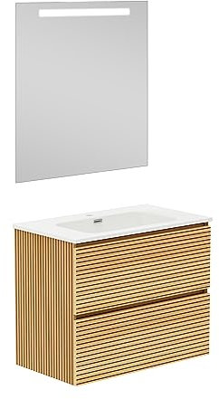 Baikal Mueble de Baño Dash. Conjunto de Baño de 2 Cajones, Suspendido en Pared, Incluye Lavabo Cerámico. Mueble de Fondo de 46cm. Mueble MONTADO. Lavabo Encastrado 80 cm Monocolor