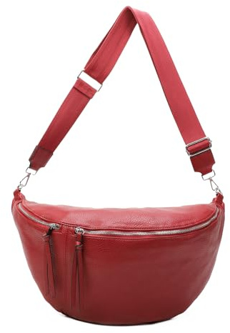 ITALYSHOP24 OBC Damen Tasche Crossbody Brusttasche Hüfttasche Schultertasche Umhängetasche Bauchtasche Gürteltasche Crossover Reisetasche Body Bag Kunstleder Wein Rot XXL
