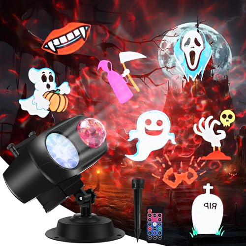 Geegear Proiettore Luci Natalizia, Lampada di proiezione con 10 lamine diapositive Modelli di luci mobili 3D IP44 Impermeabile con luce di proiezione del telecomando per feste di Halloween di Natale