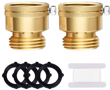 2-Pack 3/4 Inch GHT Backflow Preventer for Garden Hose, Brass Vacuum Breaker Outside Faucet, Anti-Siphon Valve Hose Bib, Garden Hose Check Valve, RV Vacuum Breaker Valve with Tape