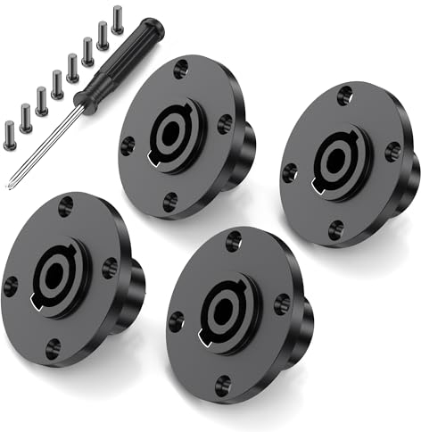 Jumwa 4Pack 4 pôles Speakon Panel Twist Lock Haut-parleur femelle Rond Panel Jack Montage Compatible avec Neutrik Speakon NL4MP, NL4MPR, NL4FC, NL4FX, NLT4X, NL4 Serie, NL2FC