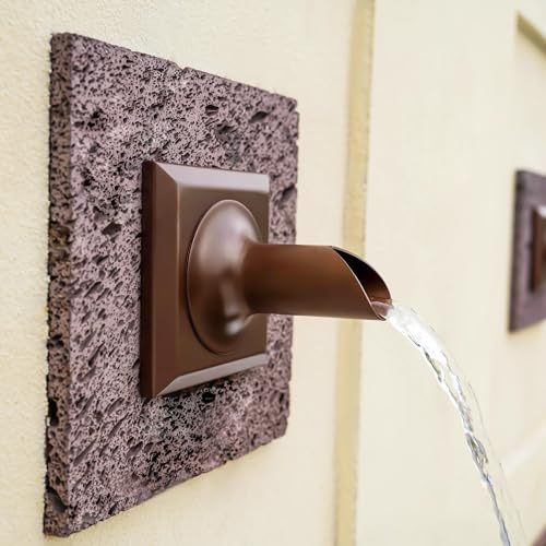 5,1 cm runder Wasserbrunnenauslauf, 316 Edelstahl, Wasserfall-Akzent-Scupper Funktion mit integriertem Sprühblech für Landschaftsdekoration, Gartenteich, Pool, Wasserwand, Brunnen (braun)