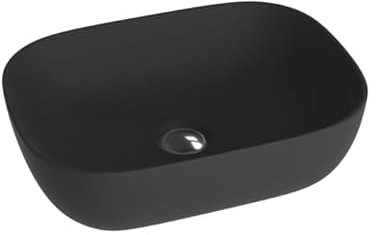 LAVITA Costa Black Vasque à poser rectangulaire, sans trop-plein et trou de robinet, en porcelaine de qualité supérieure, 46 x 32,5 x 13,5 cm, noir mat