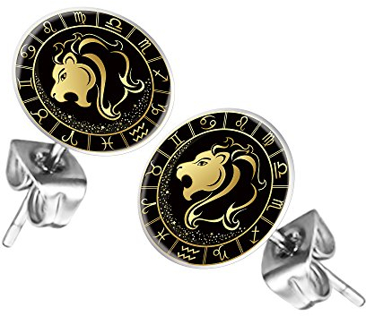Taffstyle Ohrstecker Ohrringe Schmuck Stecker Platte mit Sternzeichen Motiv Tierkreiszeichen Silber für Damen Herren Löwe
