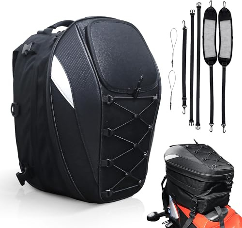 MZS Motorcycle Tail Bag, 22-38L Expandable Dual Use Storage Black