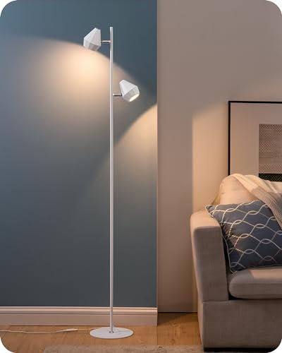 EDISHINE Lampadaire Salon Dimmable en Continu avec 2 Lampes à Contrôle Indépendant, 3000K Blanc Chaud, Abat-jour Pivotant, Lampe LED sur Pied pour Chambre à Coucher, Bureau, Salon, Blanc