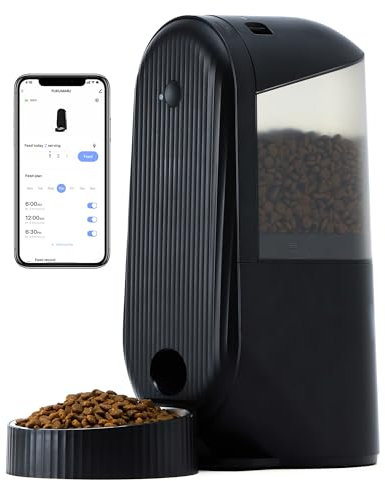 FUKUMARU Automatic Cat Feeder, WIFI Timed Auto Dog Feeder with App, FUKUMARU Smart Dry Food Dispenser - Never Miss a Feeding with Honey Pets