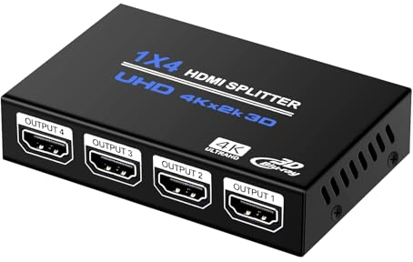 PNGOS 4K HDMI Splitter 1 in 4 Out - Gleichzeitig 4 Monitore Mirror Verteiler - Unterstützt 4K HD Monitore HDCP1.4