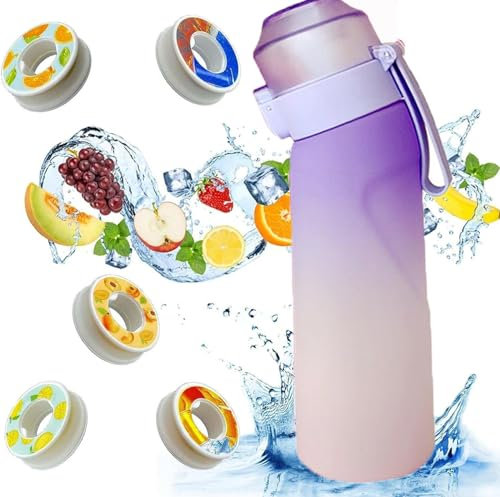 Air Gourd Bottle 650ml With 5 Flavored Pods Air Gourde Bouteille d'eau Fraumée Sans BPA Straw-0 Sucres et Tasse D'eau Strawberry Peche Banana Water Bottle BPA-Free Straw-0 Sugars and Water Cup,G