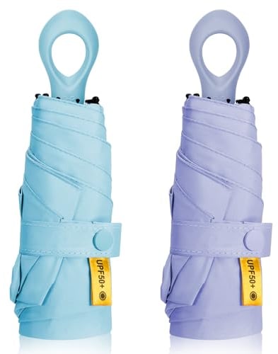 Utensilsto 2 Stück Faltender Regenschirm Klein, Ultraleichter Regenschirm Mini, Sonnenschutz Kleiner Regenschirm Kinder Schulranzen Sturmfest UV Schutz Taschenschirm für Herren und Damen