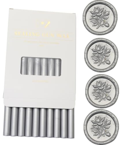 10 Pieces Silver Sealing Wax Sticks for Wax Seal Stamp, Atopbb Sealing WaxSticks for Glue Gun,Great for Wedding Invitations, Wine Packages,Cards Envelopes, Gift Wrapping(Silver)