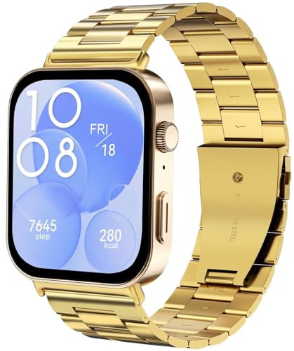 Metall Armbänder Kompatibel mit Huawei Watch Fit 4/4 Pro/Fit 3 Armband, Edelstahl Ersatzarmband für Huawei Fit 4/3 Uhrenarmband für Frauen Männer,Gold