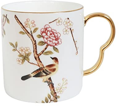LINKIO Reusable Cups, Stackable Drinking Glasses Mug Bone China Home Tea Cup Couple Coffee Cup Creative Flower and Bird Pattern Afternoon Tea Cup Milk Cup(Color:B)